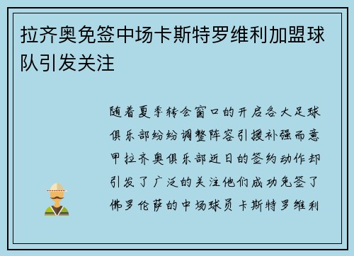 拉齐奥免签中场卡斯特罗维利加盟球队引发关注 拉齐奥免签中场卡斯特罗维利加盟球队引发关注
